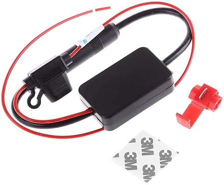 Detailed view of the standard DIN plug (male) and DIN socket (female) with the 12V red power lead and an integrated fuse holder for safety.