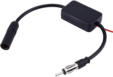 Detailed view of the standard DIN plug (male) and DIN socket (female) with the 12V red power lead and an integrated fuse holder for safety.