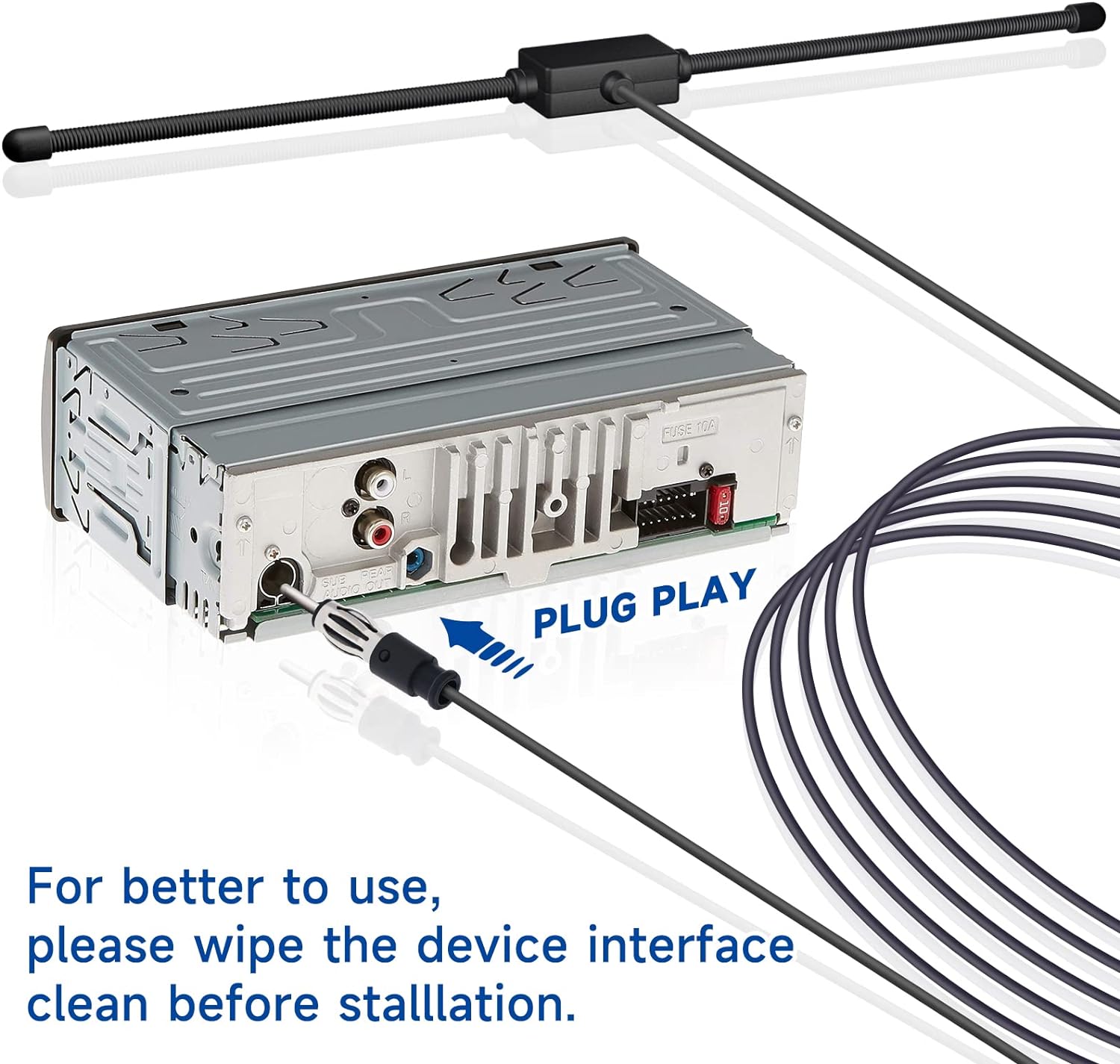 Detailed view of the standard Motorola DIN male plug, compatible with 99% of aftermarket car stereo head units and receivers