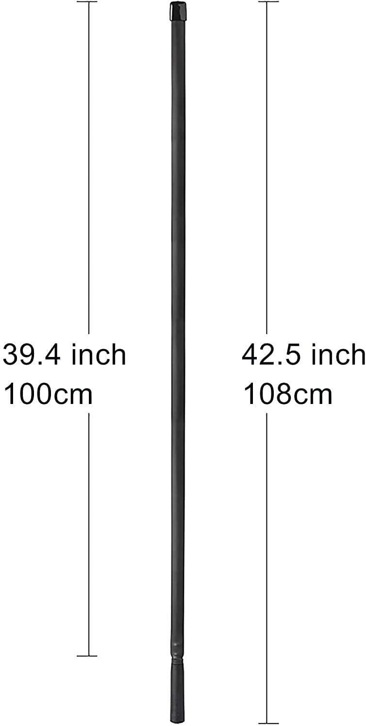 Diagram showing the 42.5-inch (108cm) antenna length and 3-foot (90cm) extension cable reach