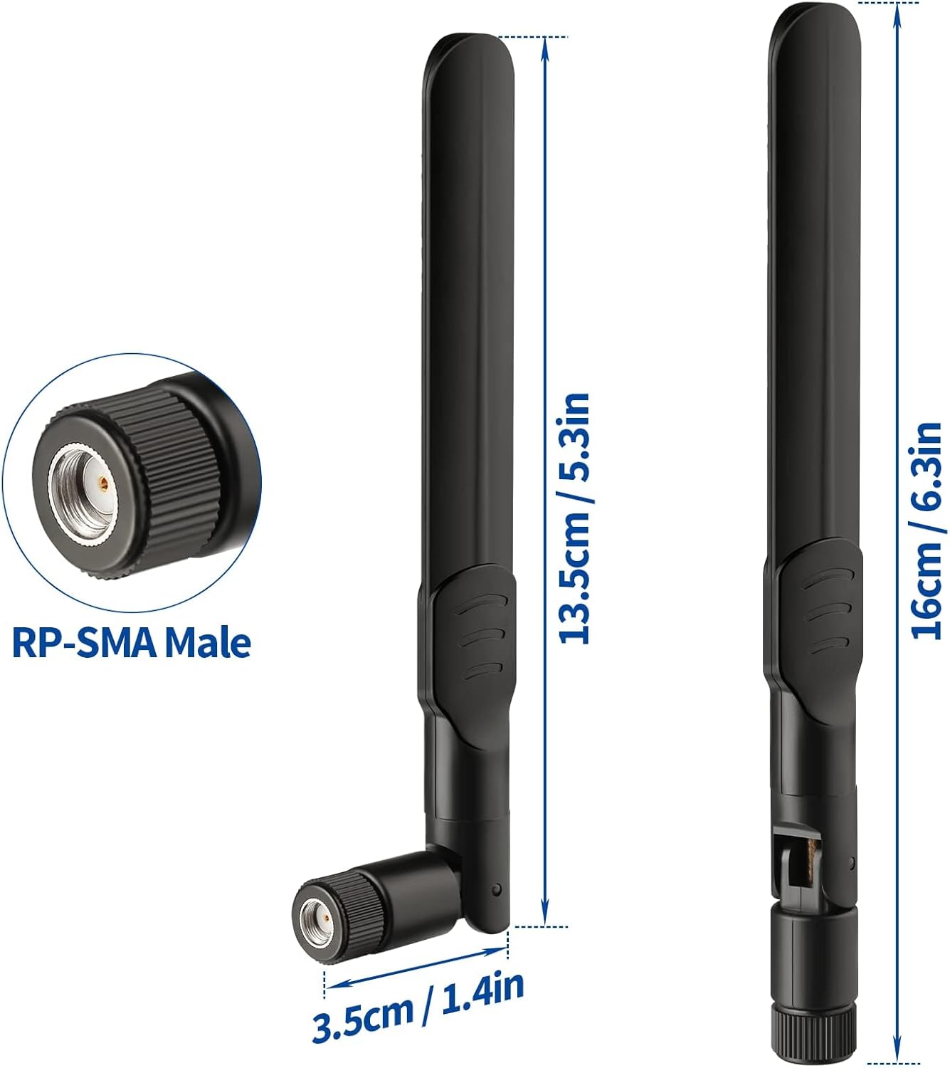 Dimensions of Bingfu BFN00967: 6dBi antenna height and 10ft (3M) RG174 extension cable