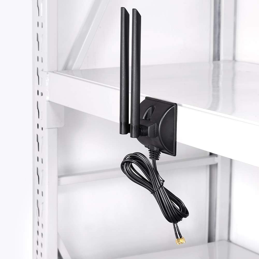 Dual Bingfu 6dBi antennas connected to a mobile Wi-Fi hotspot via TS9 adapters for maximum signal