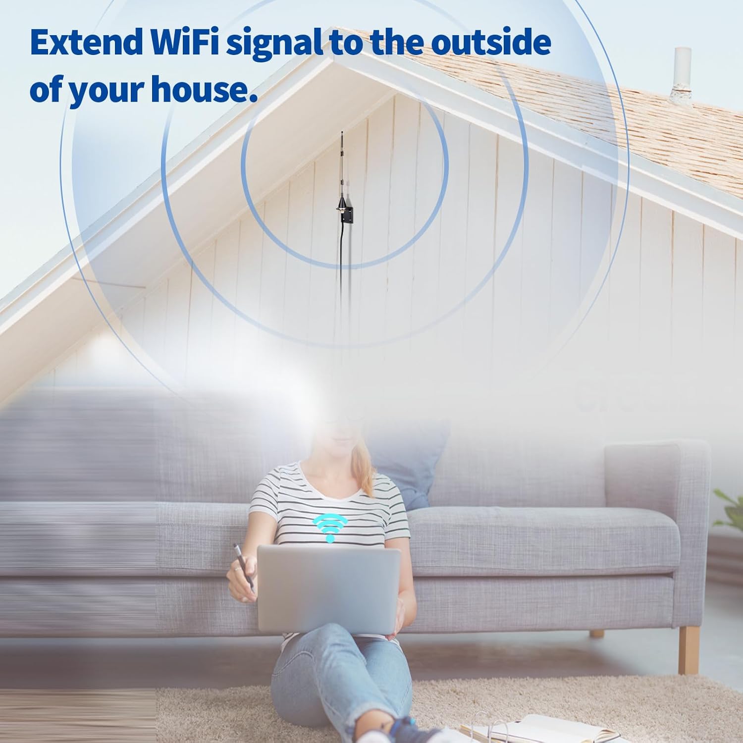 Extending the WiFi range for a garage security camera or a backyard office by mounting the Bingfu antenna outside