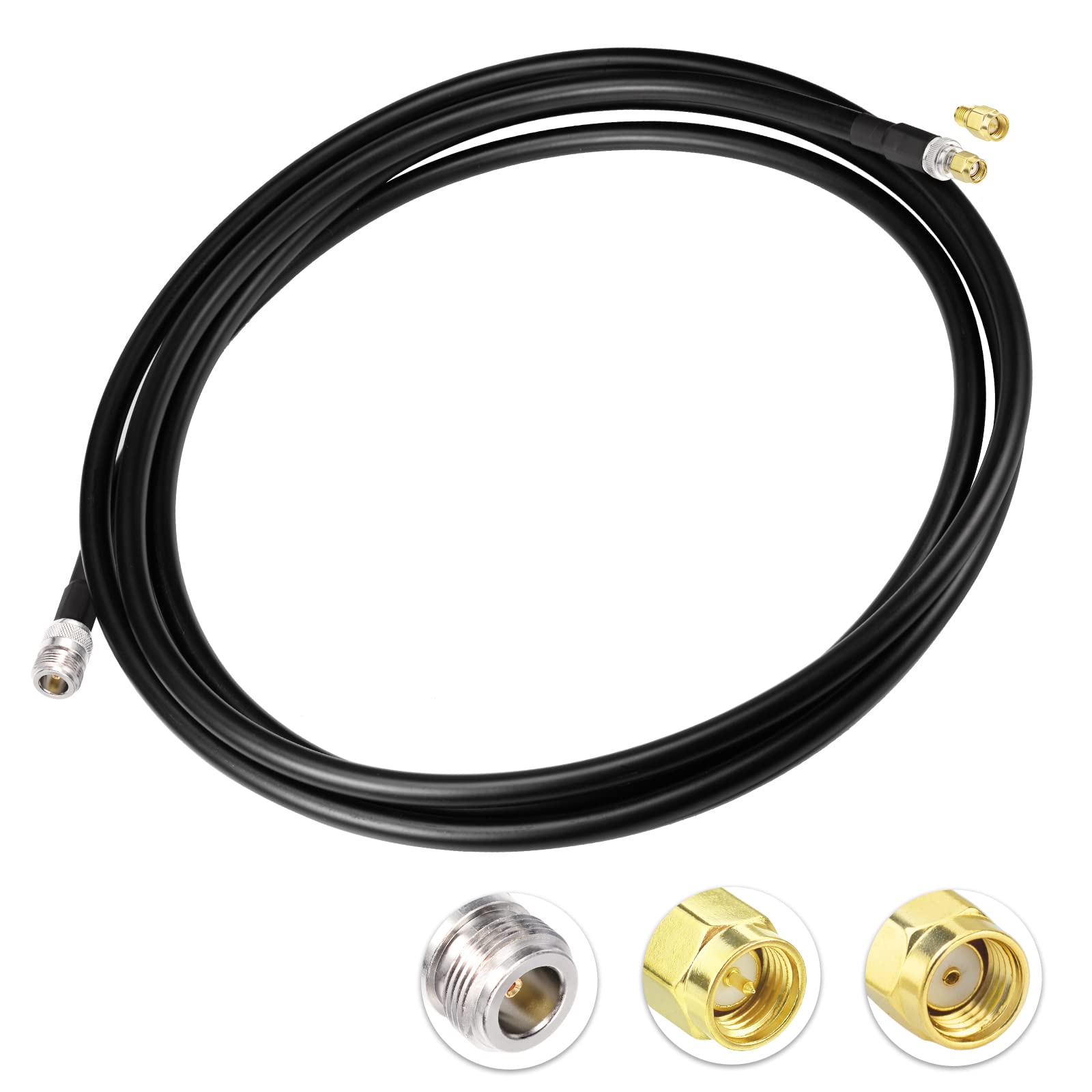 Gold-plated RP-SMA Male and N-Female connectors with additional SMA Male adapter