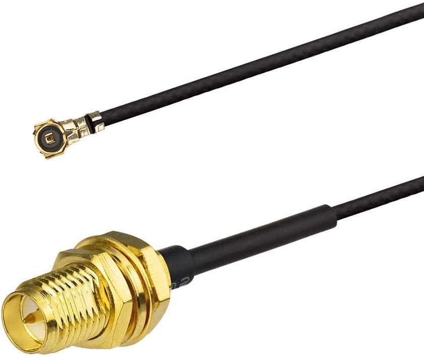 Macro view of the ultra-tiny MHF4 (IPEX4) connector used in modern Intel WiFi 6/6E cards vs. standard RP-SMA female