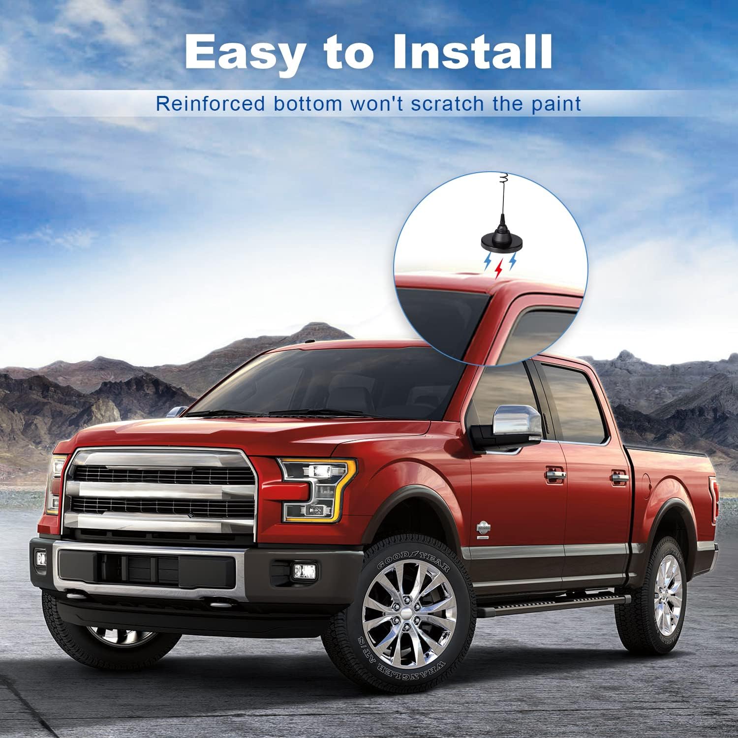 Mobile antenna securely attached to a car roof showing easy installation