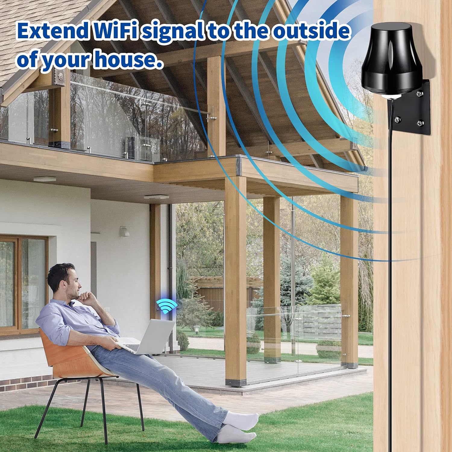 Mounting the Bingfu outdoor antenna on a roof eave or exterior wall for long-range security camera signal