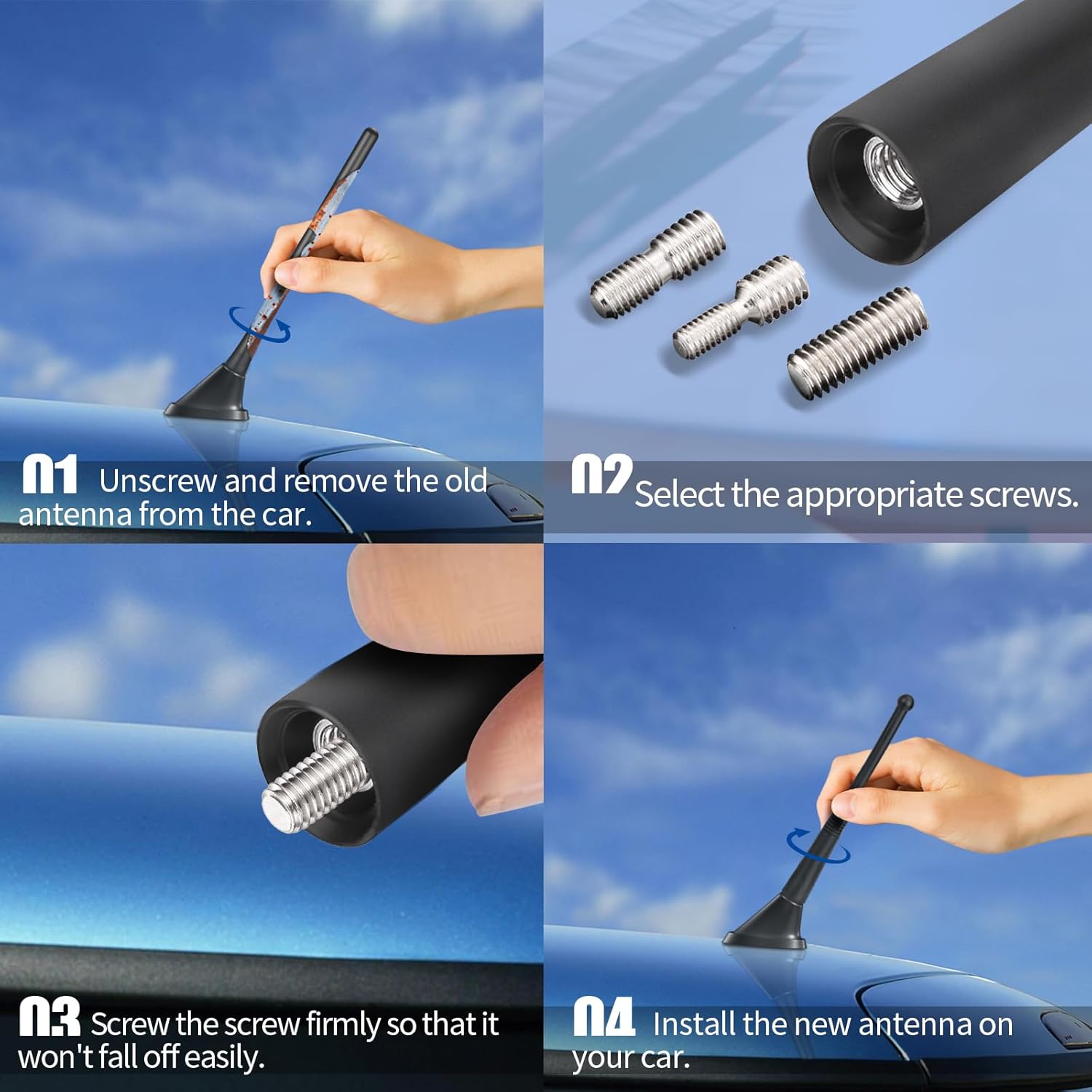 Overview of the 3 different sizes of screws (M4, M5, M6) included in the kit to ensure 99% vehicle compatibility