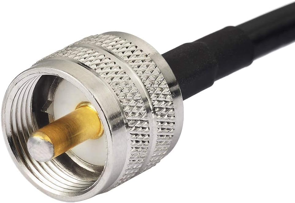 PL259 (UHF Male) connector on high-quality low-loss cable—compatible with all standard mobile ham radios