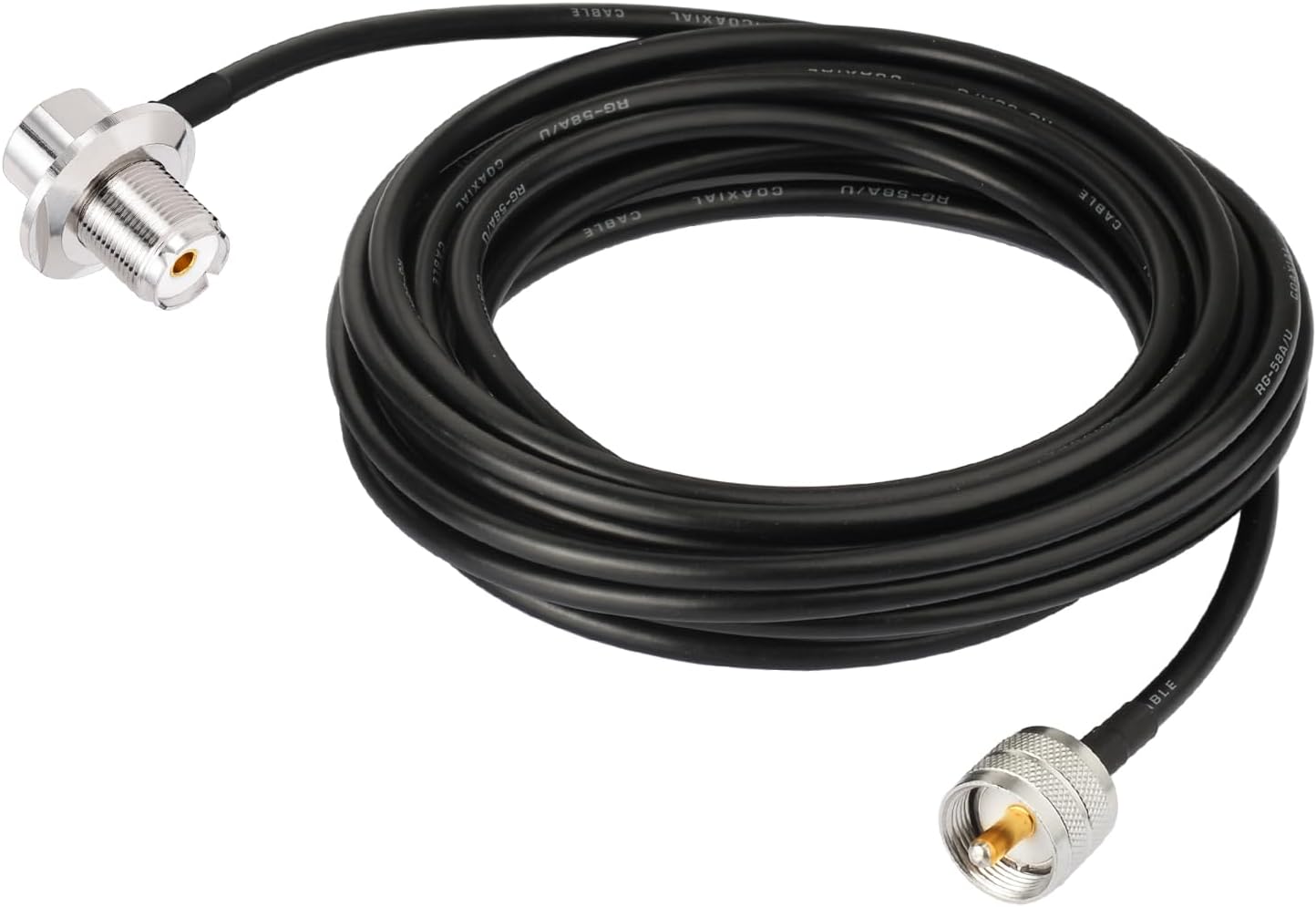 PL259 male to SO239 female connector interface ensuring a low-loss signal path