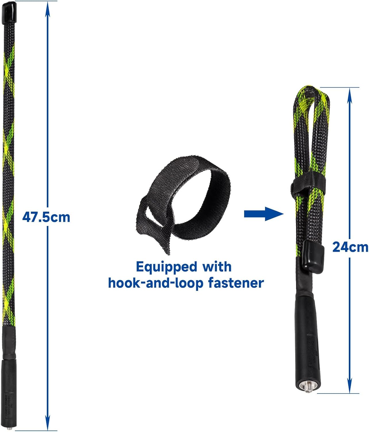 Product dimensions highlighting the 18.7 inch (47.5cm) full length and the ultra-slim foldable profile
