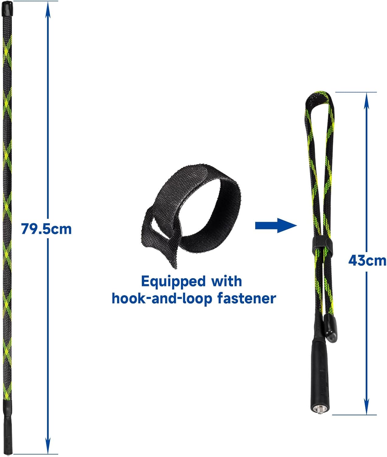 Product dimensions highlighting the 31.1 inch (79cm) full length for maximum VHF UHF gain