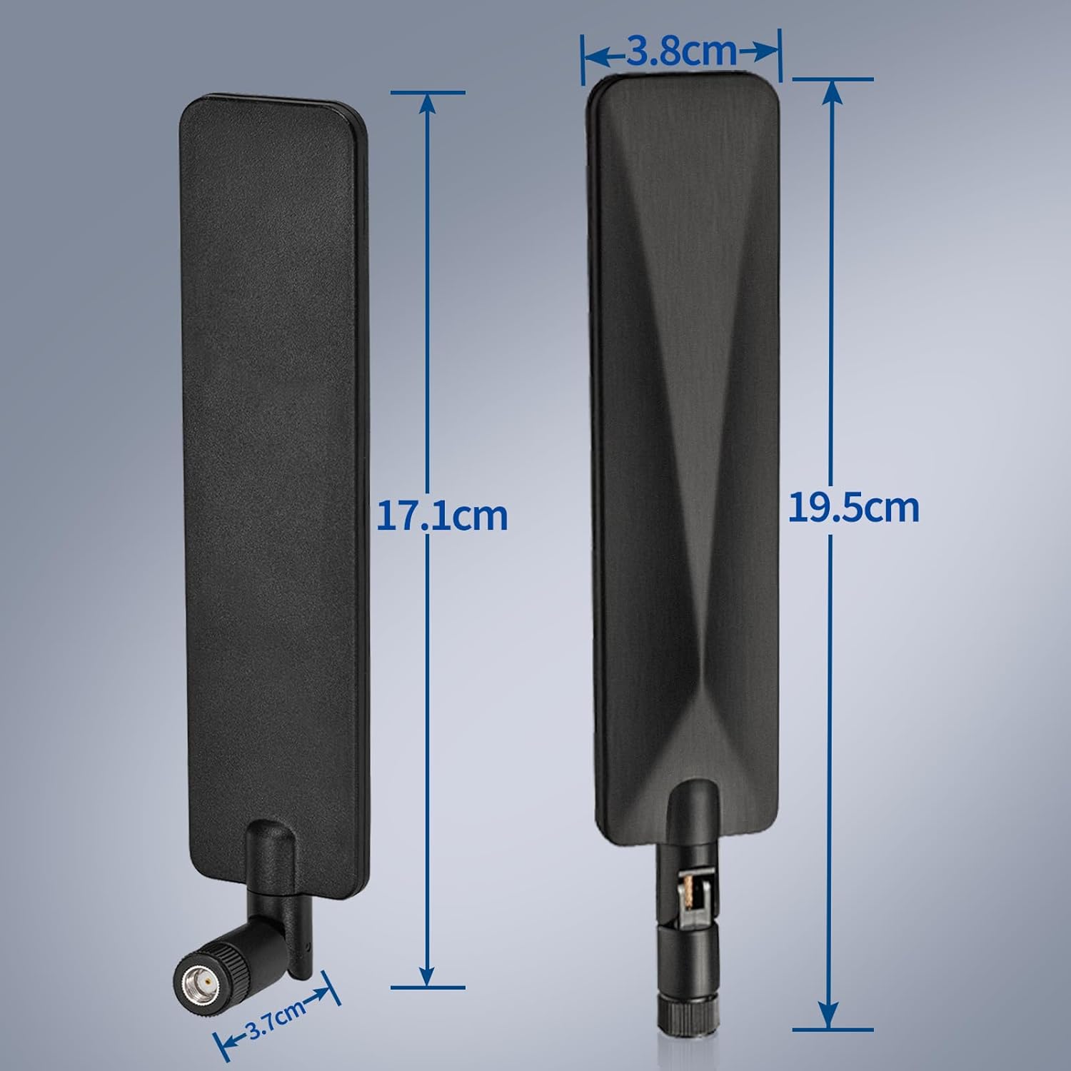 Product dimensions showing the 16cm (6.3 inch) antenna length and RP-SMA interface specifications