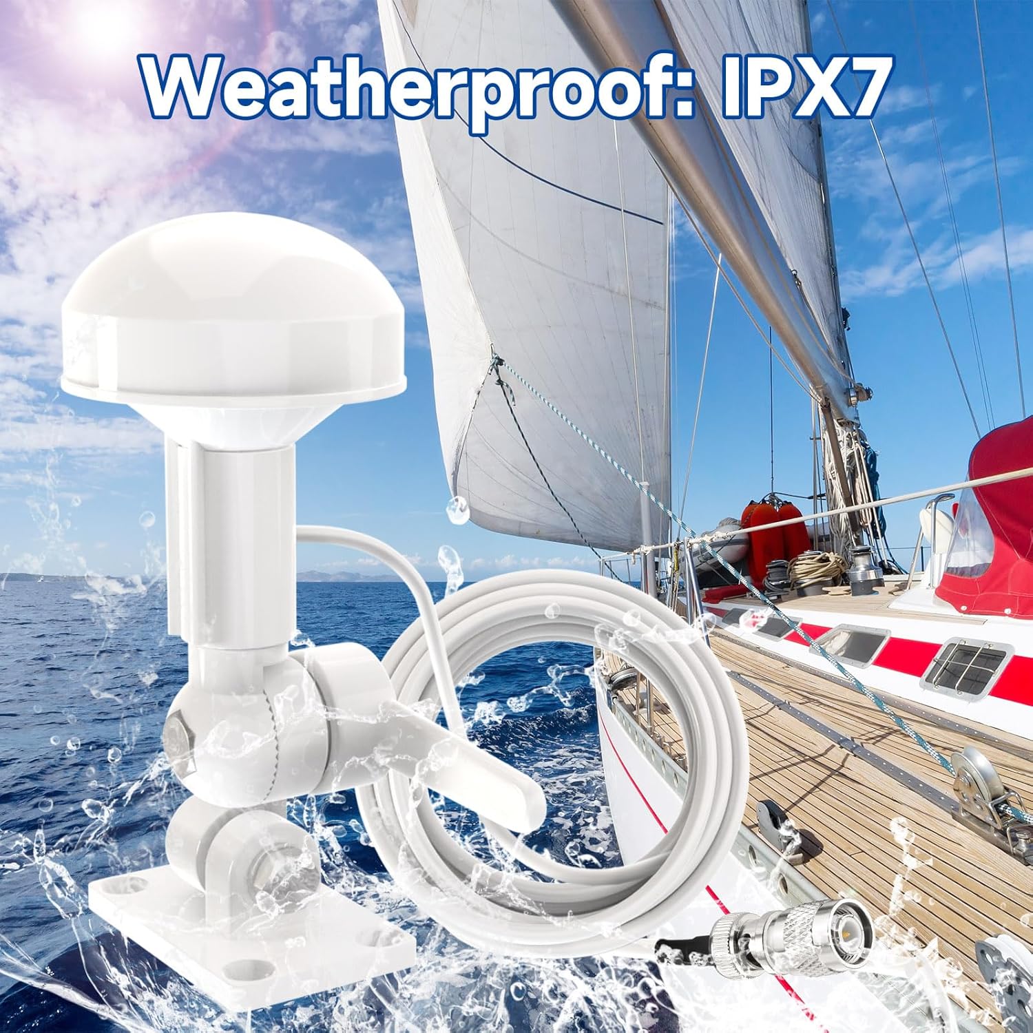 Professional marine antenna mounted on a boat deck, illustrating a secure fit for nautical navigation