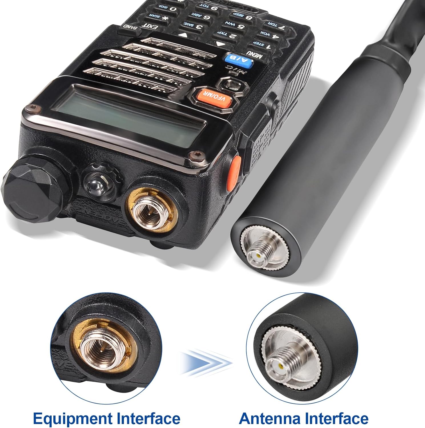 SMA-Female (Internal hole) connector showing high compatibility with standard UHF/VHF handheld radios