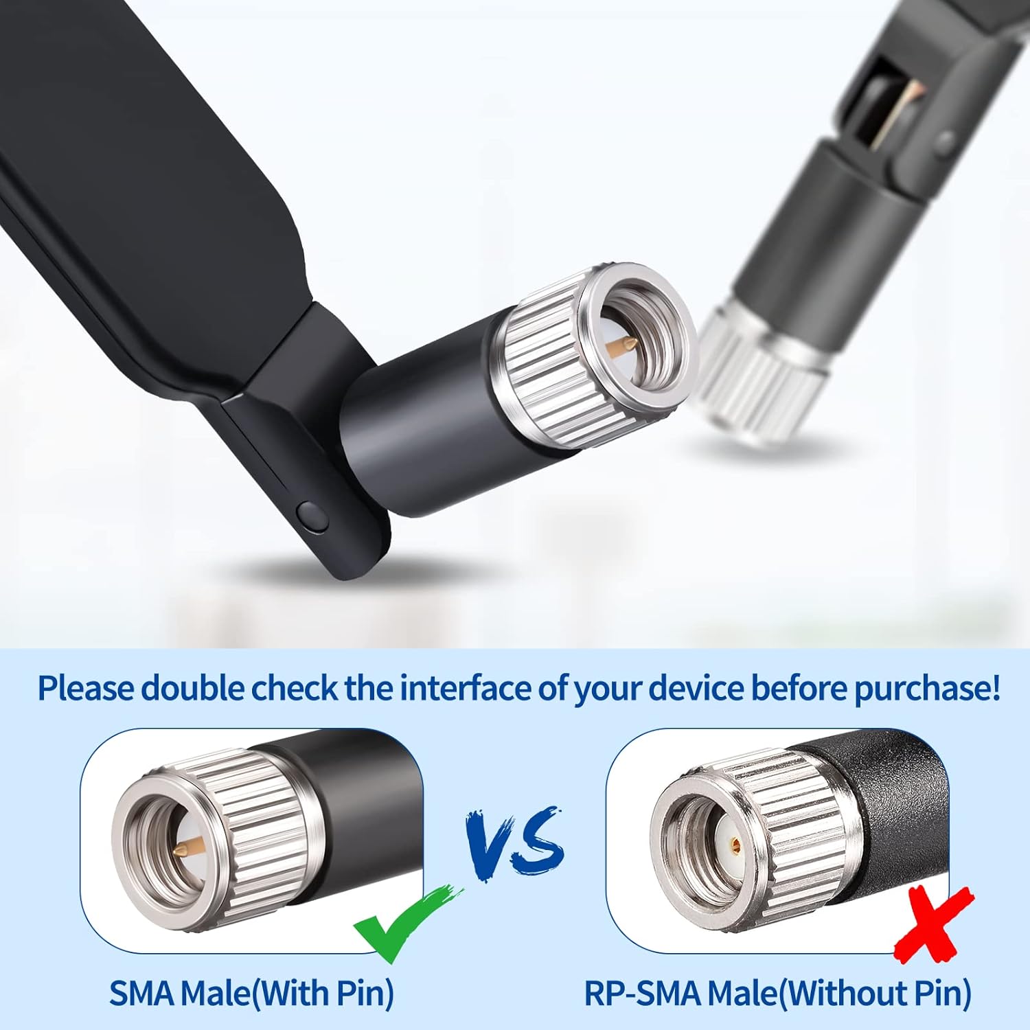 SMA Male connector (internal thread with center pin) - compatible with most 4G routers and cellular modules