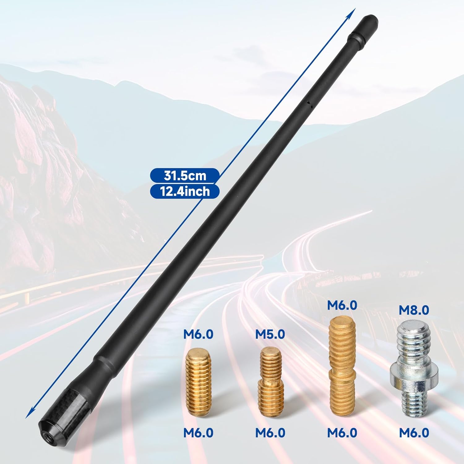 Showcase of the three included screw bolts (M4, M5, M6) ensuring compatibility with various car brands and models