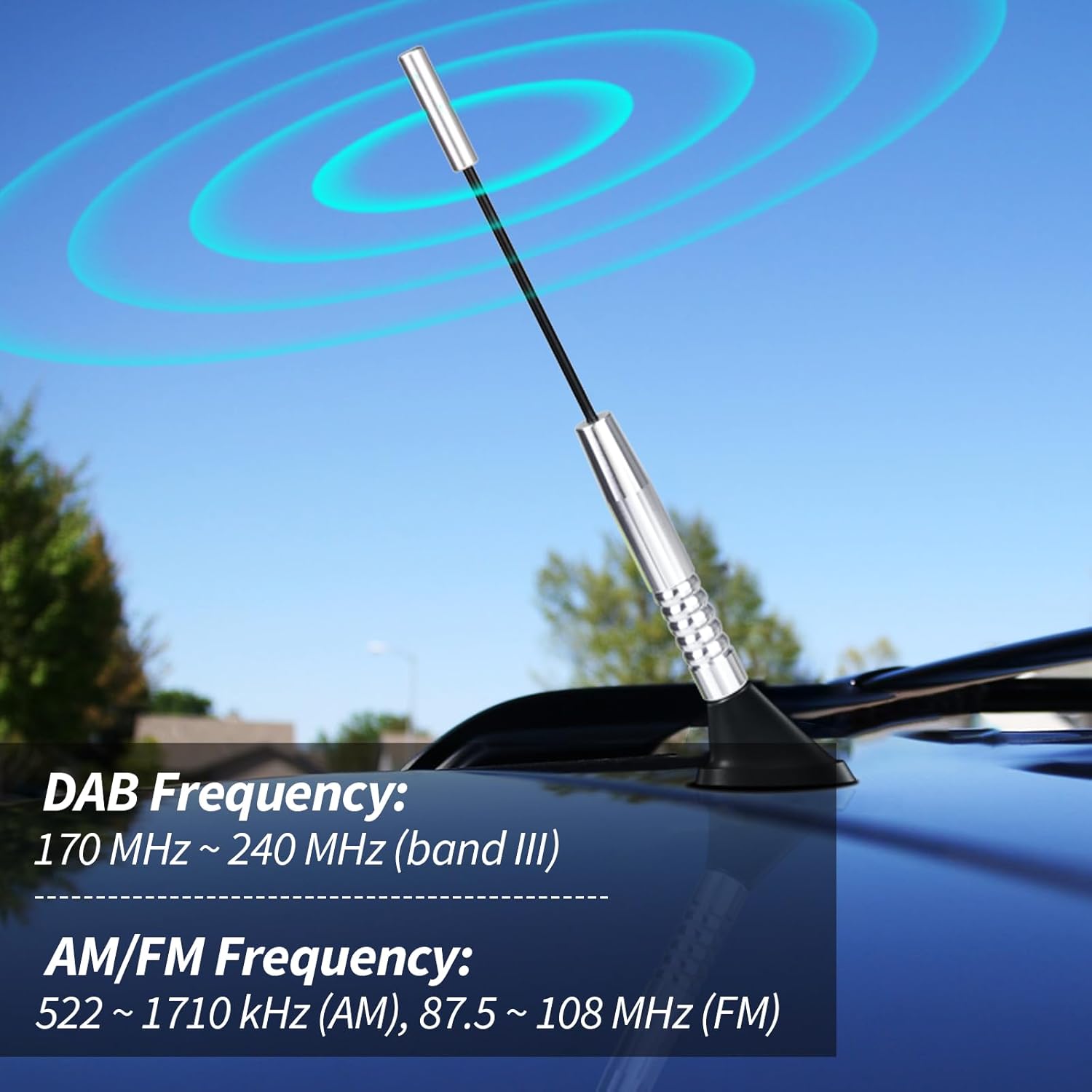 Simple screw-in installation showing the 18cm Bingfu antenna being attached to a car roof base using one of the included threaded adapters