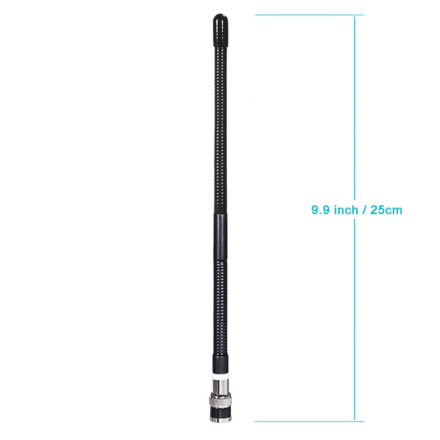 Size chart and total length measurement details of Bingfu 27MHz BNC male flexible rubber duck walkie talkie antenna