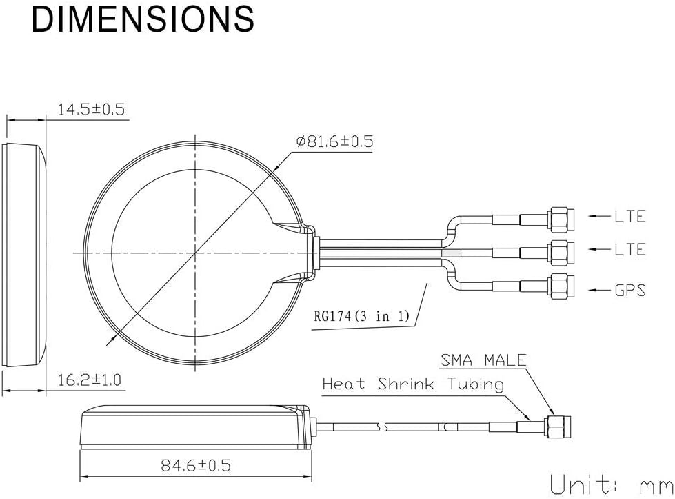 Specification diagram showing the compact 5.1" diameter profile and the generous 3-meter (10ft) cable reach