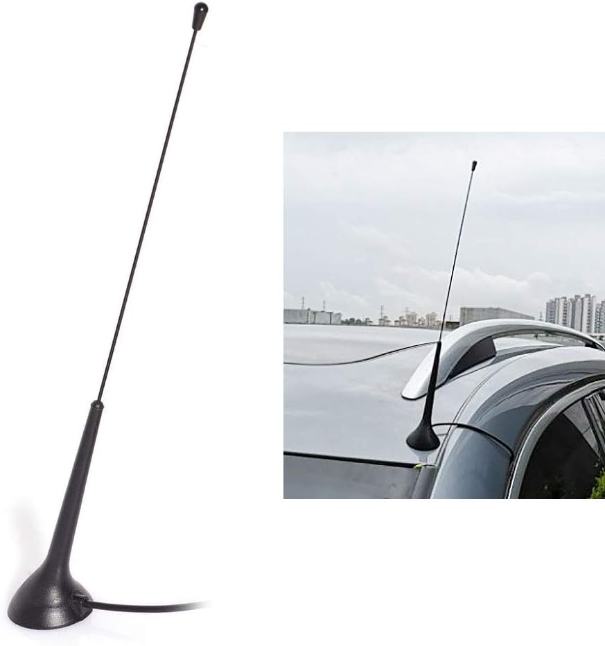 Strong magnetic base being attached to a car roof with the cable routed through the door seal