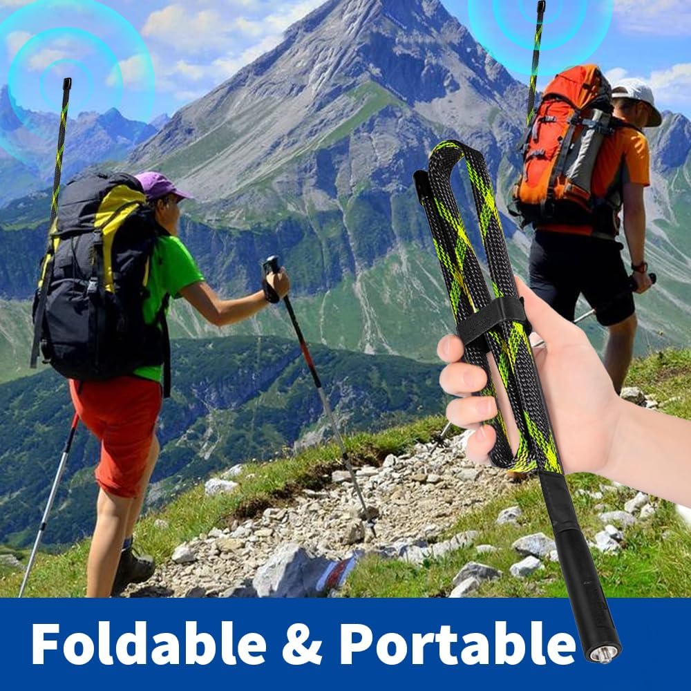 Tactical antenna used in outdoor hiking or field scenarios, emphasizing the stealth camo design