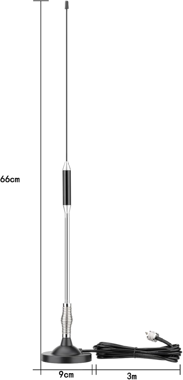 Technical diagram detailing the 66cm antenna length and the 3m cable reach