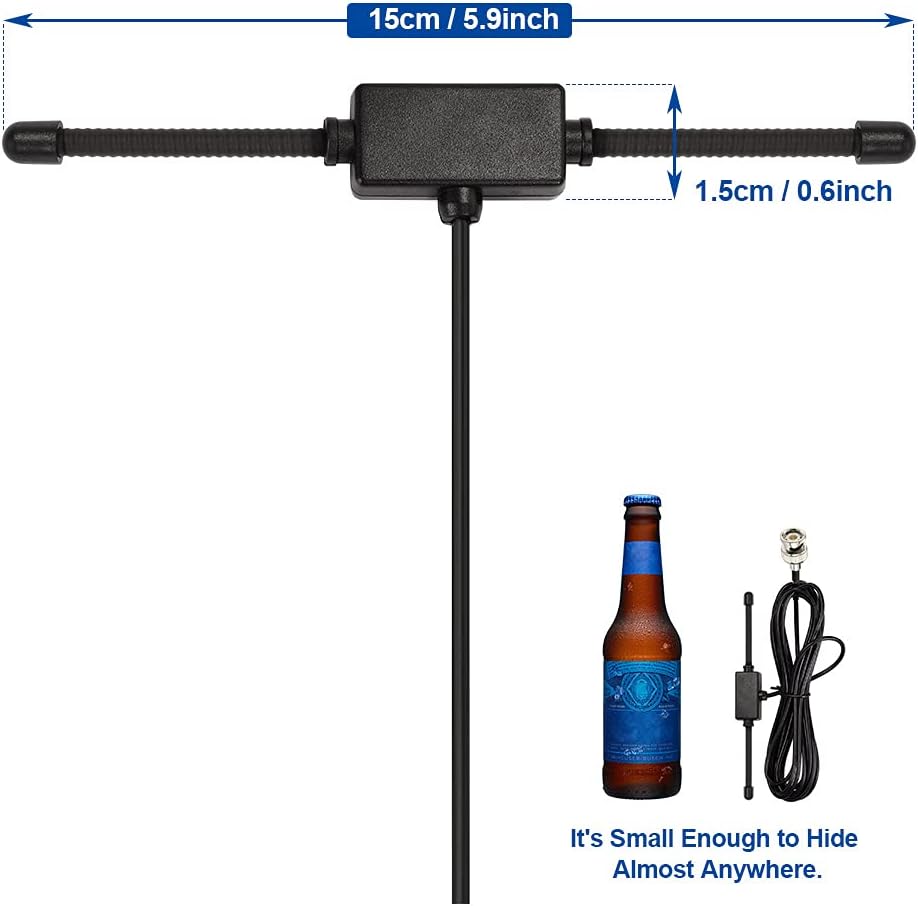 Technical diagram detailing the antenna dimensions and cable length for installation planning.