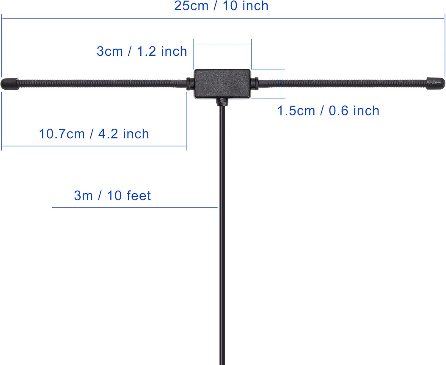 Technical diagram detailing the dipole cable length and loop antenna frame size