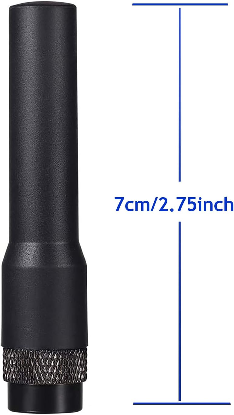 Technical diagram highlighting the compact, space-saving length of the mini antenna