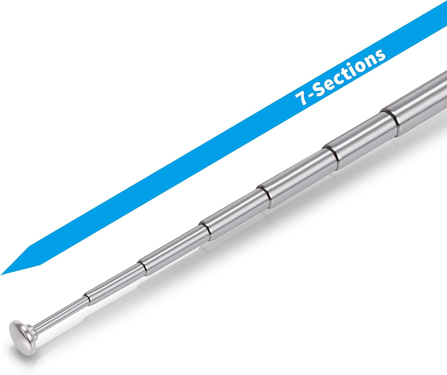 Technical diagram showing the 14.5cm retracted length and the full 74cm extended length of the 7-section antenna