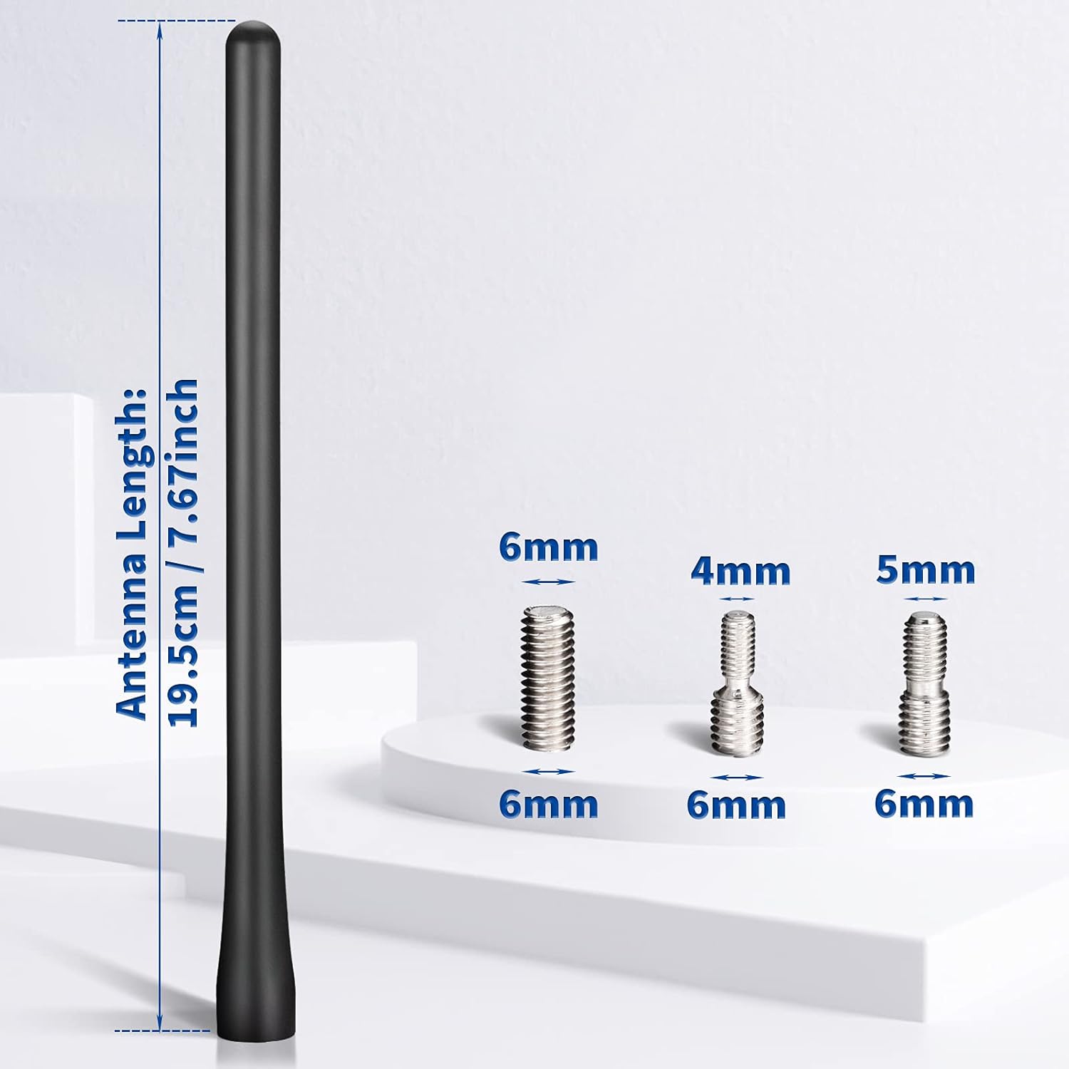 Technical diagram showing the 19.5cm (7.67 inches) optimal length and the reinforced base structure for high-speed driving stability.