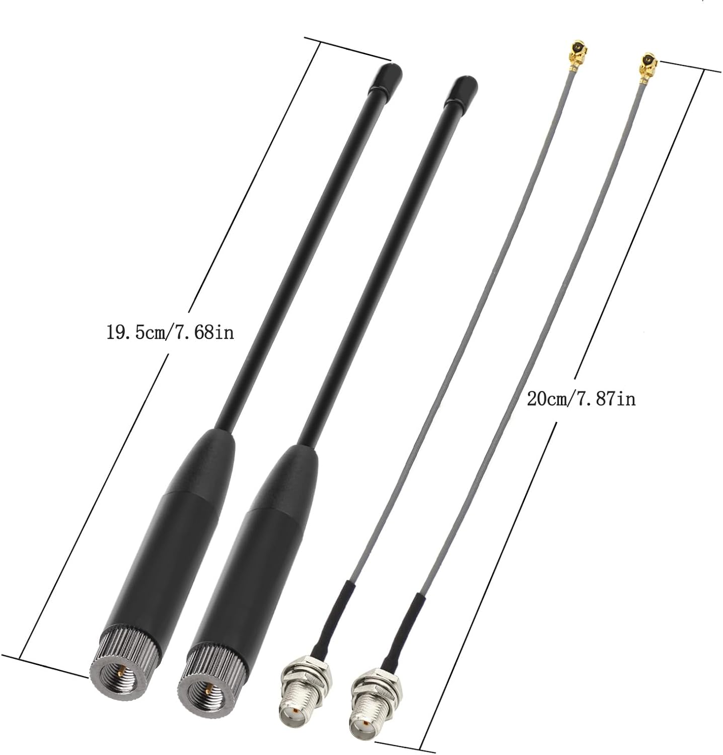 Technical diagram showing the 7.68-inch length and SMA base dimensions