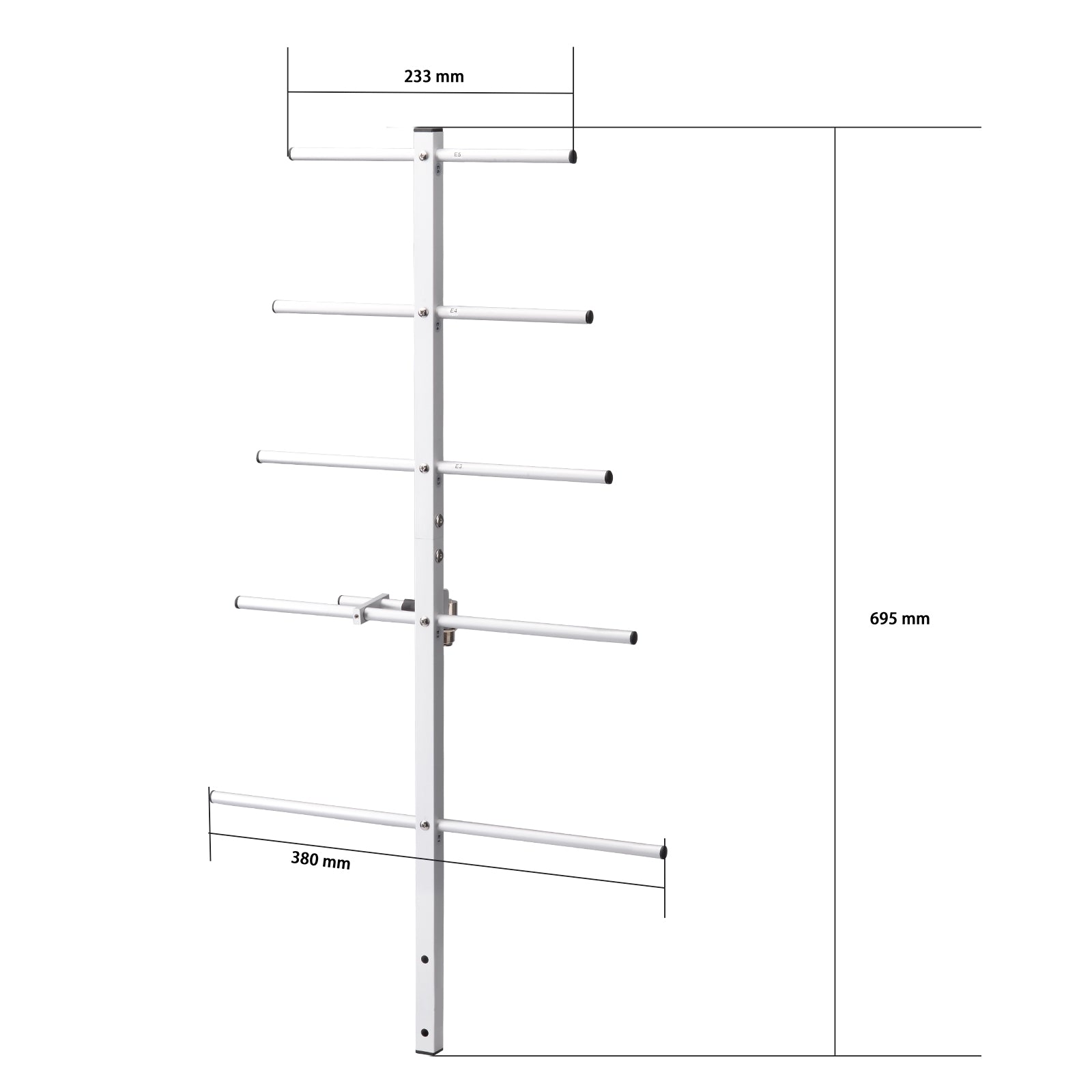 Technical diagram showing the boom length and element spacing for assembly guidance