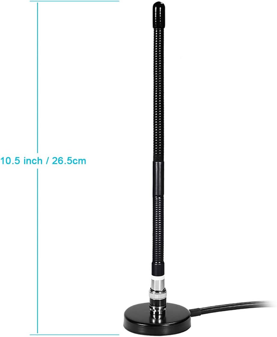 Technical diagram showing the height of the antenna and the diameter of the magnetic base