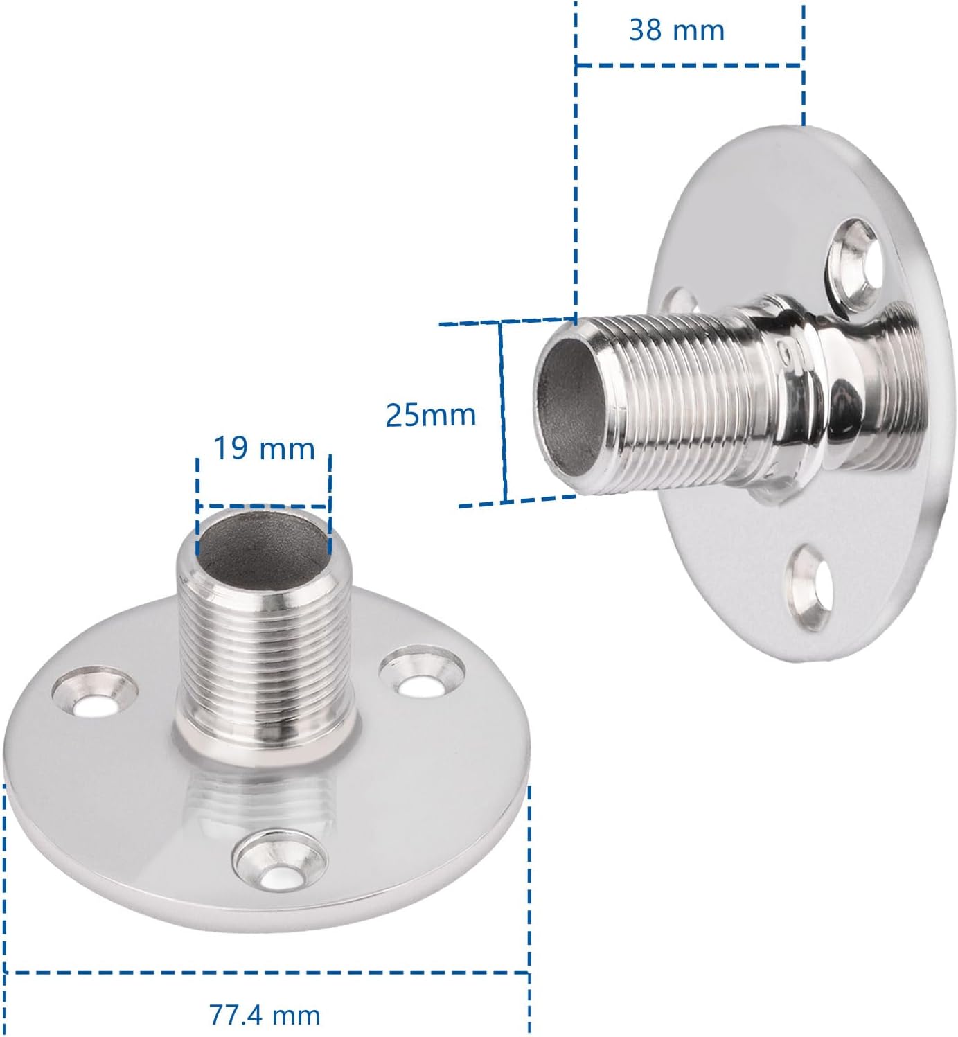 Technical dimension diagram for 316 stainless steel marine antenna base