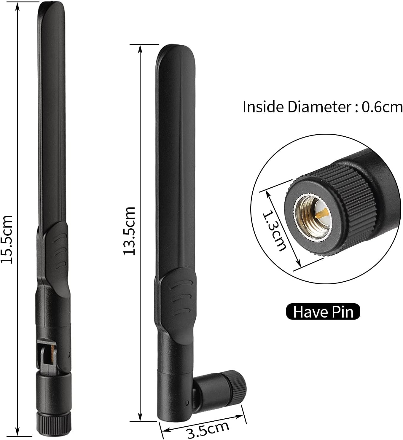 Technical dimensions: Bingfu TON00468 antenna height, magnetic base width, and 10ft (3m) cable length