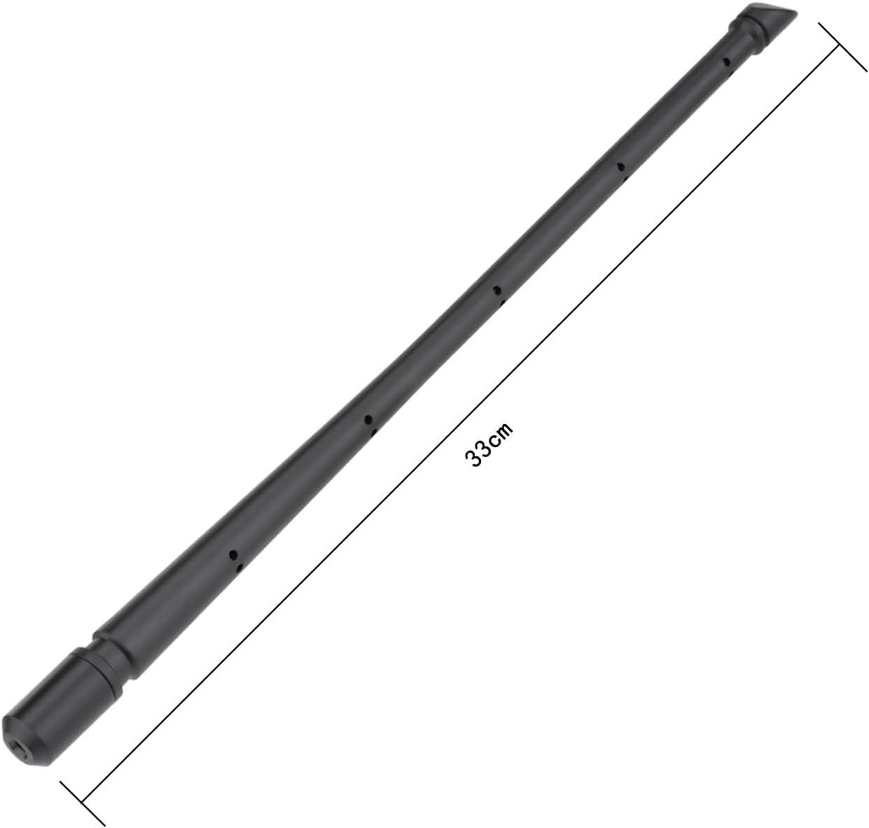 Technical drawing highlighting the 33cm (13-inch) length, the ideal balance between aerodynamic style and radio reception
