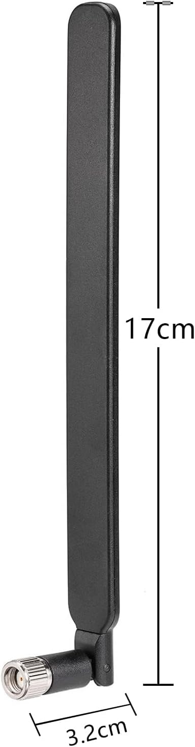Technical drawing of Bingfu 6dBi antenna showing 158mm height and 10ft RG174 cable specifications