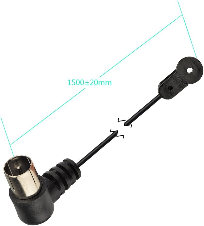 Technical drawing showing the 1.5m (4.9ft) FM cable length and the foldable AM loop antenna dimensions