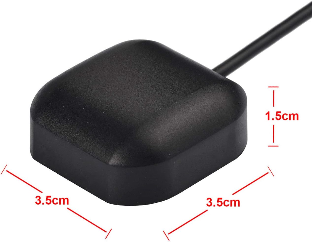 Technical drawing showing the 35x30x15mm antenna dimensions and the 3-meter (10ft) total cable length