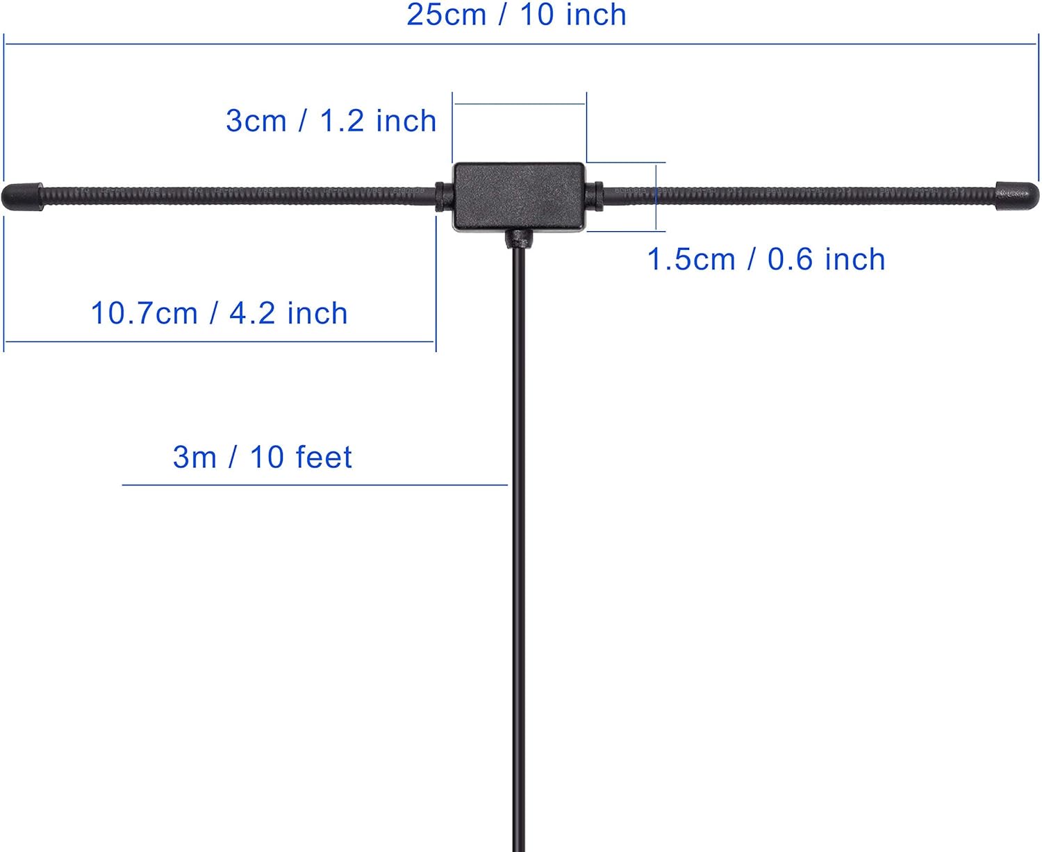 Technical layout showing the physical dimensions of the dipole antenna for mounting reference
