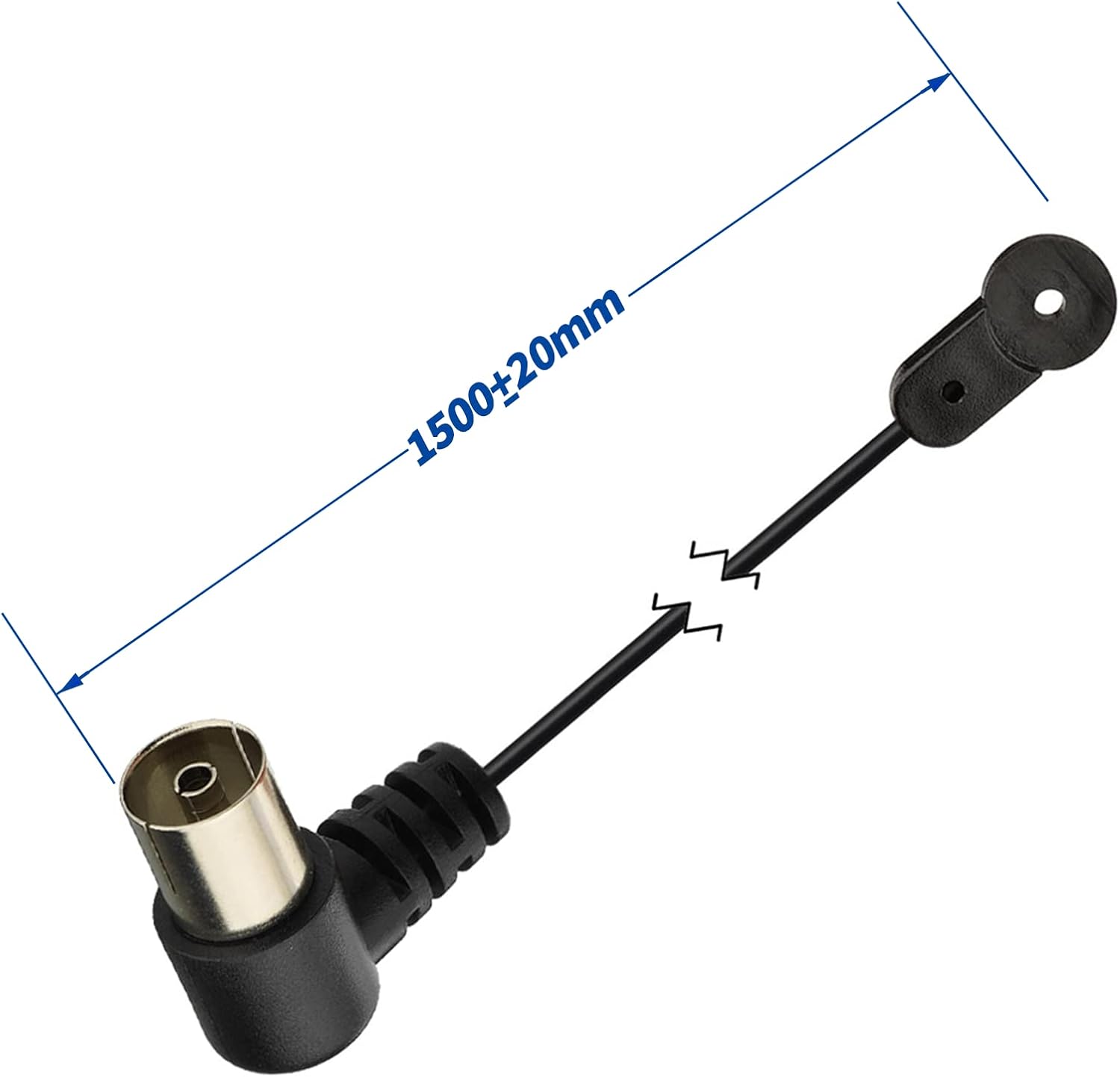 Technical specs showing the total cable length of 1.5 meters and the T-branch span of 1.6 meters for resonance frequency optimization