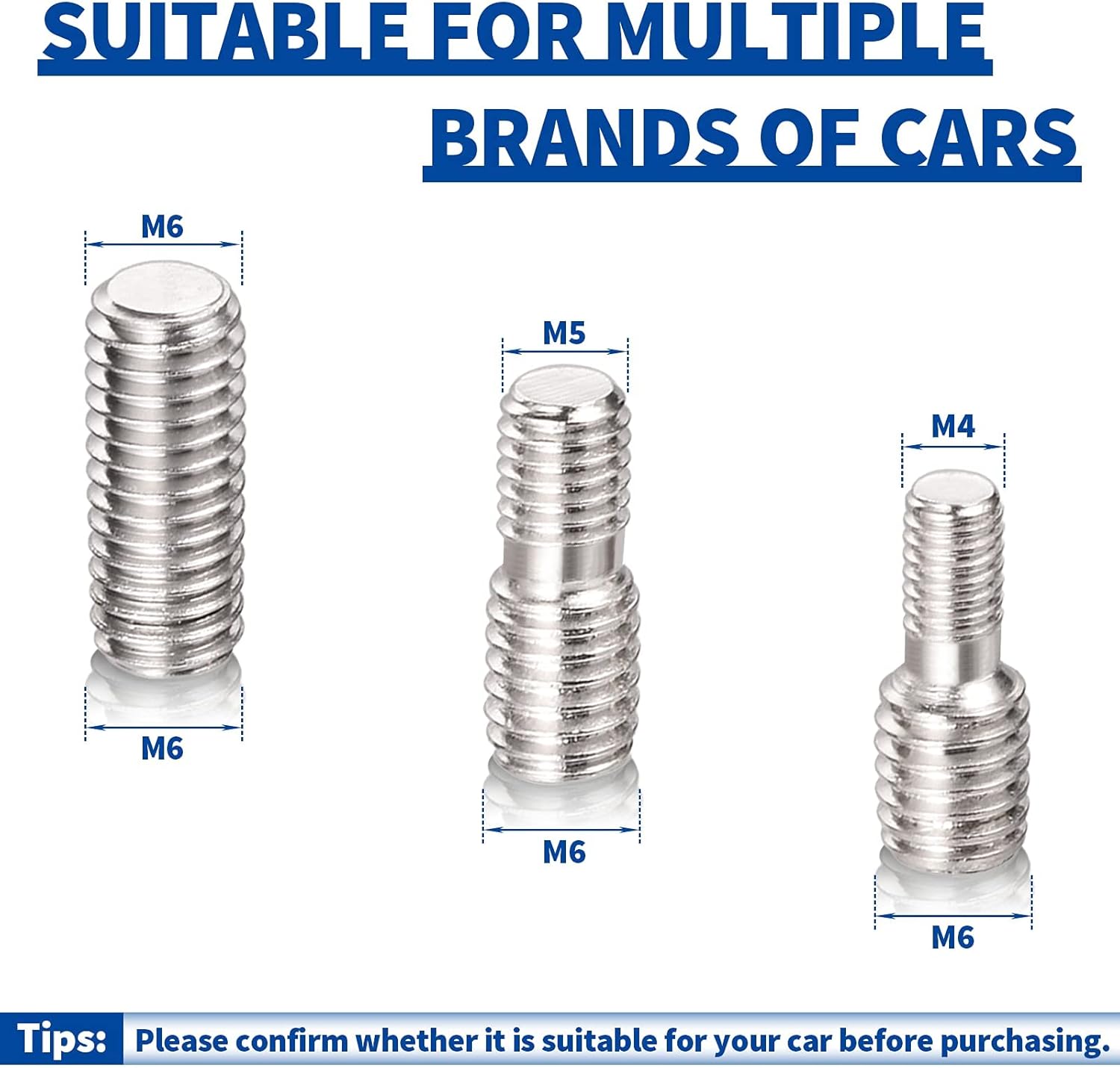 The set of 3 universal screw adapters (M4, M5, M6) included with the antenna to fit almost any vehicle model