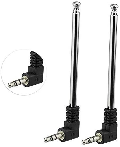 Two-pack of Bingfu 3.5mm telescopic FM antennas with a sleek silver finish, featuring a 4-section extendable design for portable devices