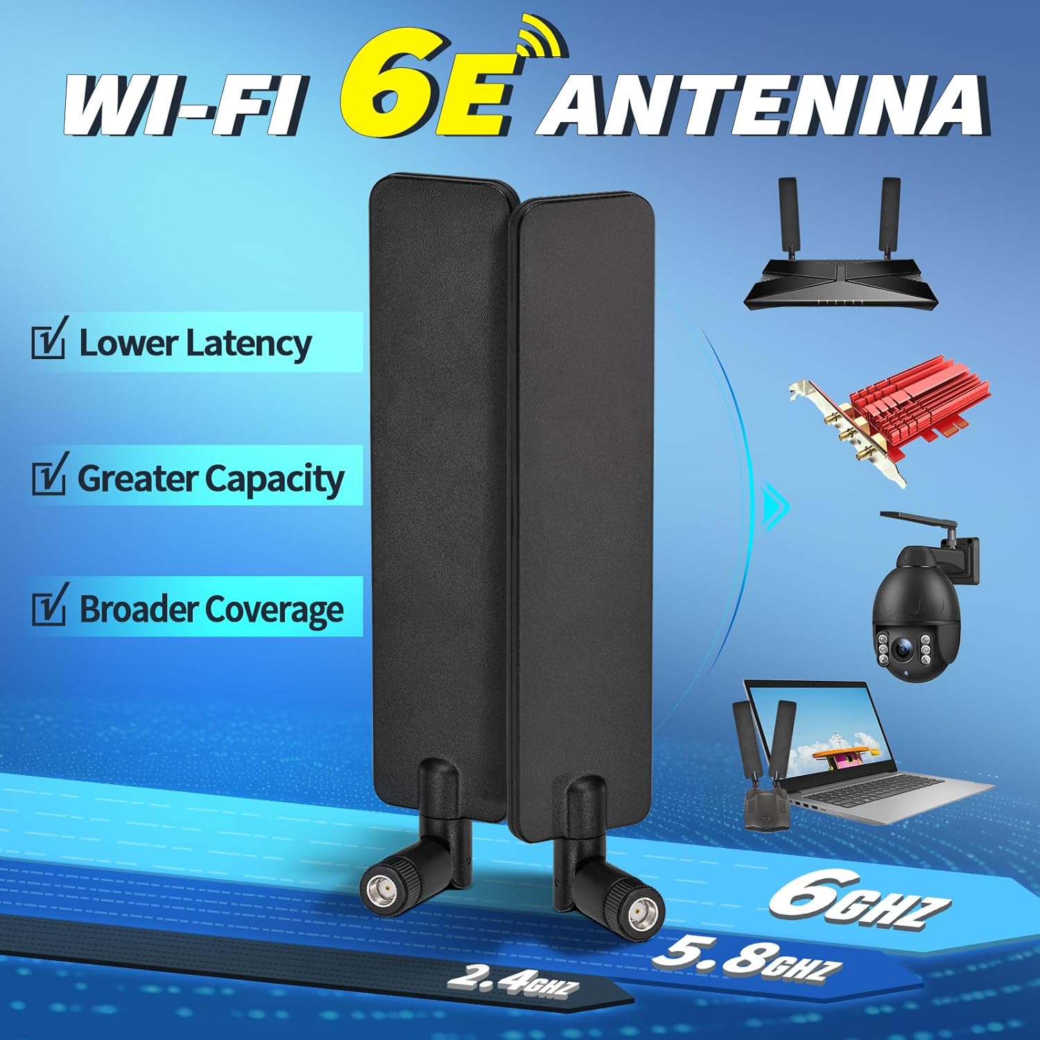 Using Bingfu 5dBi antennas on a WiFi 6E router to provide stable high-speed coverage in a modern smart home office