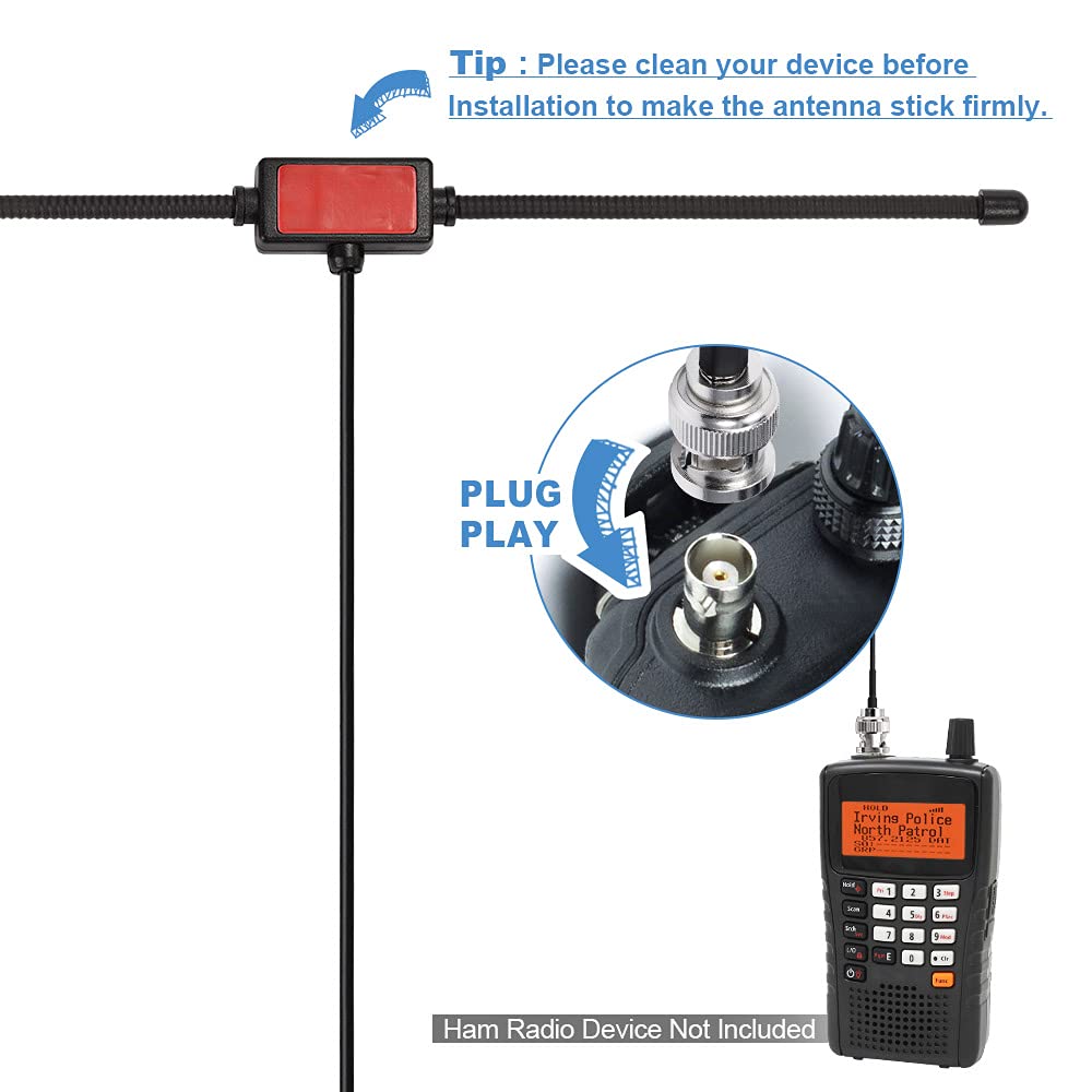 Bingfu Police Radio Scanner Antenna 20-1300MHz Adhesive Mount BNC Male Dipole Antenna Vehicle Ham Radio Amateur Radio Mobile Scanner Antenna Compatible with Uniden Bearcat Whistler Radio Shack Scanner