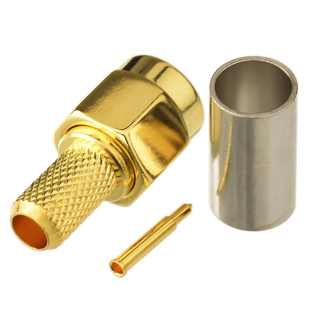 Bingfu SMA Male Crimp Solder Attachment 50 Ohm Gold Plated Copper Connector (10-Pack) Compatible with RG58 RG303 RG141 RG142 RG400 Low Loss 195 Coaxial Coax Jumper Cable