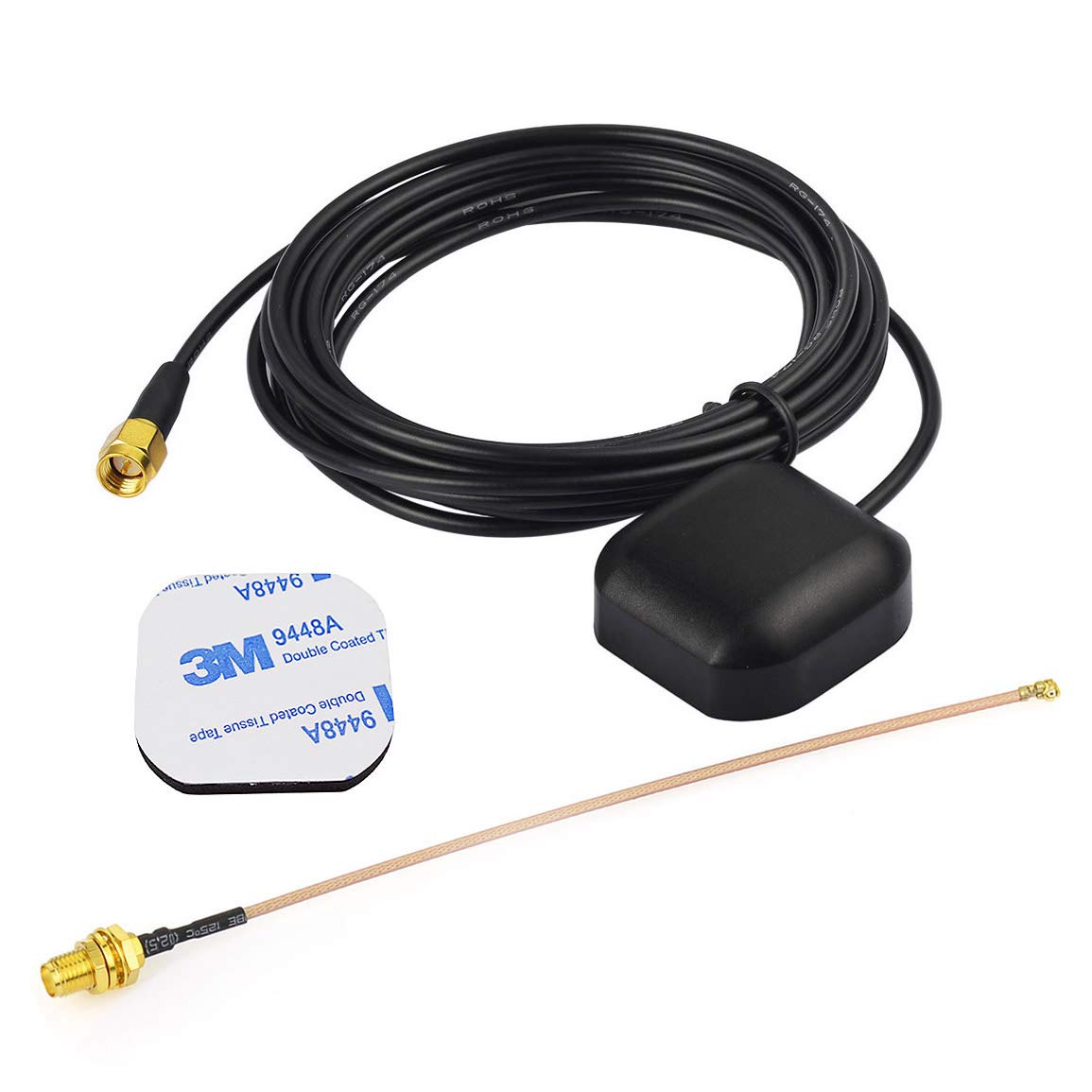 Bingfu Waterproof Active GPS Navigation Antenna Adhesive Mount SMA Male GPS Antenna with 15cm 6 inch U.FL IPX IPEX to SMA Female RG178 Coaxial Pigtail Cable for GPS Module Receiver Tracking