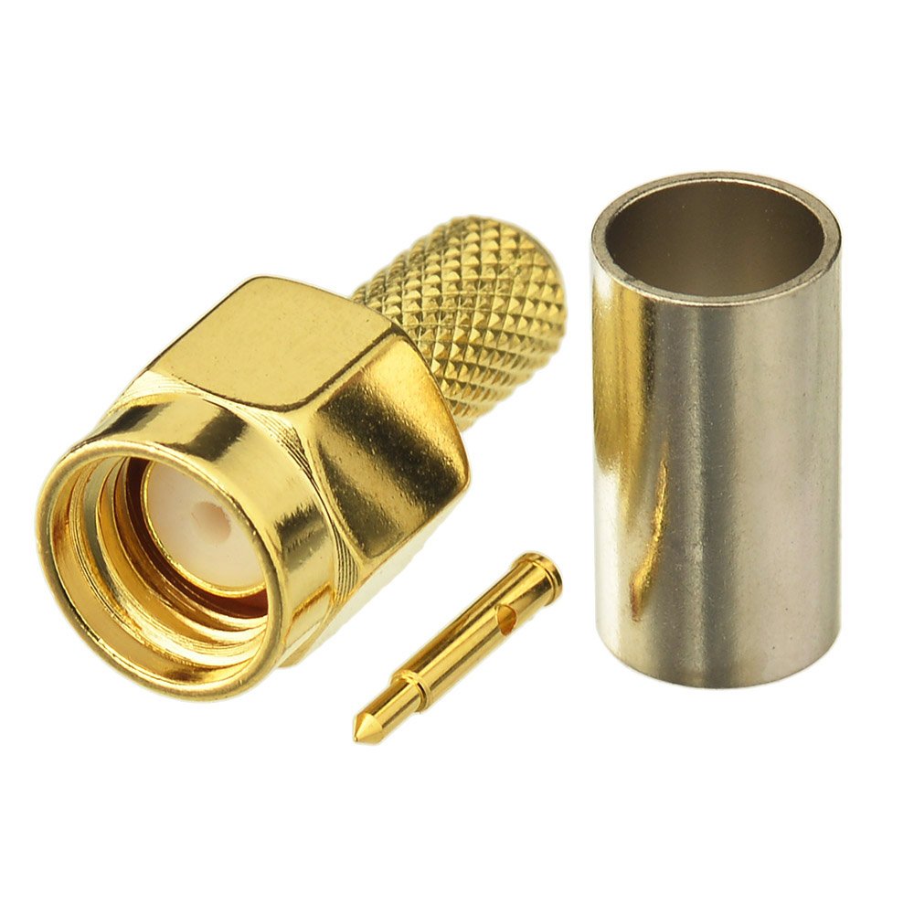 Bingfu SMA Male Crimp Solder Attachment 50 Ohm Gold Plated Copper Connector (10-Pack) Compatible with RG58 RG303 RG141 RG142 RG400 Low Loss 195 Coaxial Coax Jumper Cable